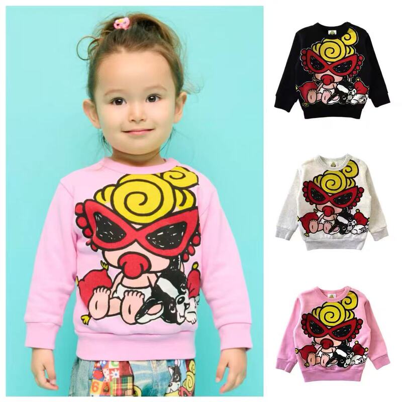 [in Stock] High-End Black Super 25 Autumn/Winter French Bulldog Pattern Boys' and Girls' Pure Cotton Sweatshirt