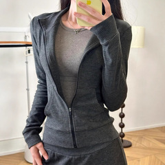 灰色条纹修身外套女上衣老钱风卫衣韩系休闲裤套装秋冬季2025新款