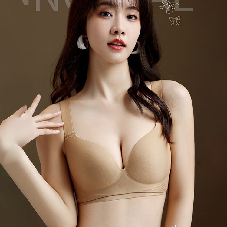 光面无痕果冻条软支撑内衣女聚拢显大防下垂上托收副乳大码文胸罩|undefined