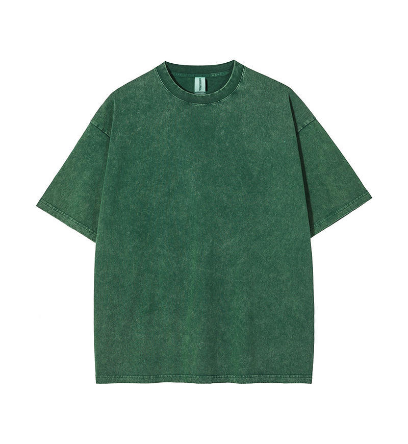 Transfronterizo europeo y americano pesado copo de nieve frito algodón retro lavado y viejo OVERSIZE camiseta de manga corta personalizada de marca de moda de bricolaje