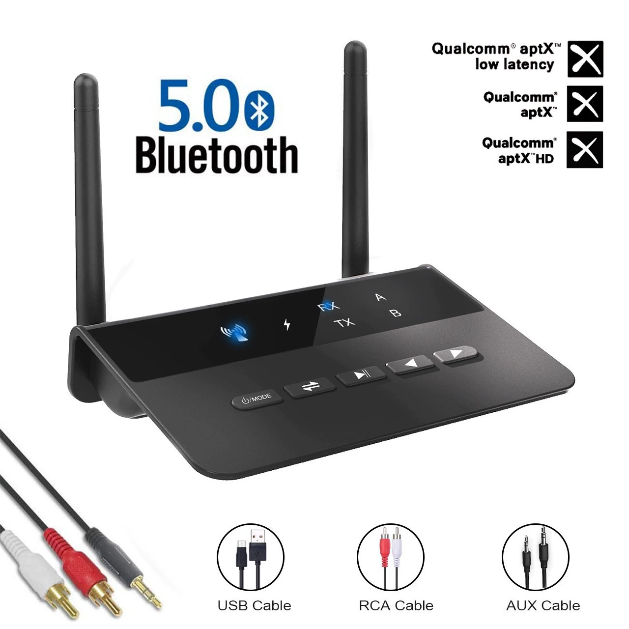 Комбинированный приемник и передатчик Bluetooth 5.4 на базе Qualcomm с поддержкой AUXRCA для автомобиля и ТВ, APTX Adaptive (модель 2025 года)