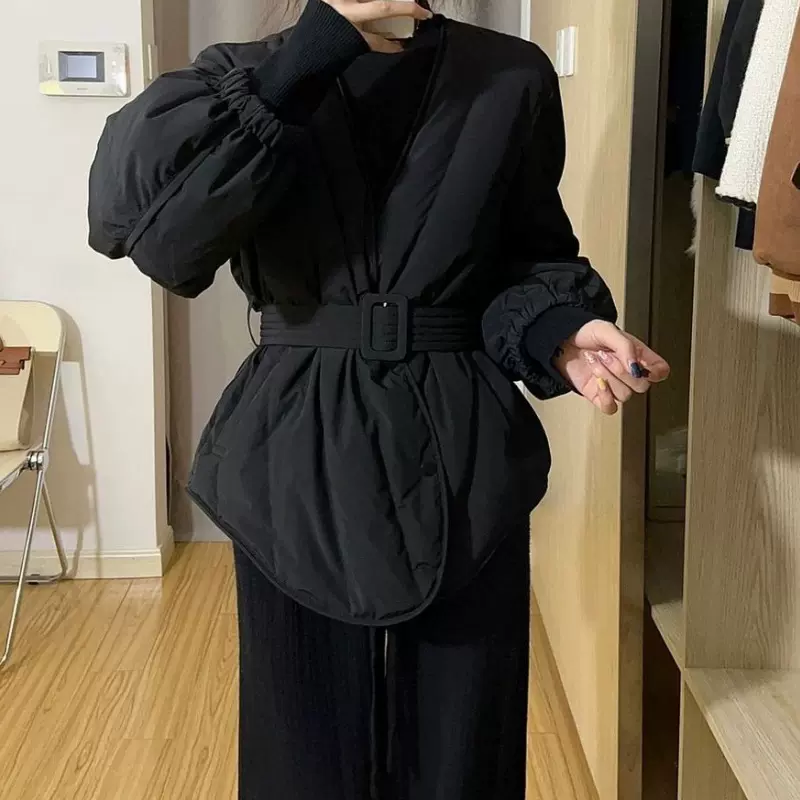 2026年时尚气质收腰棉服女韩版修身小众秋冬季小众显瘦长袖上衣潮