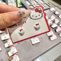超萌~趣味可爱kt喵红色蝴蝶结耳钉女新款ins风甜美卡通耳饰女