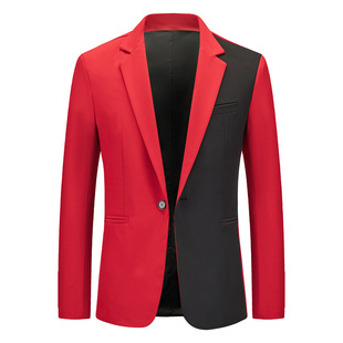 2023 Cross-border New Amazon Europe and America Large Size Fashion Color Block Suit Men's Trendy Casual Suit Jacket Men
