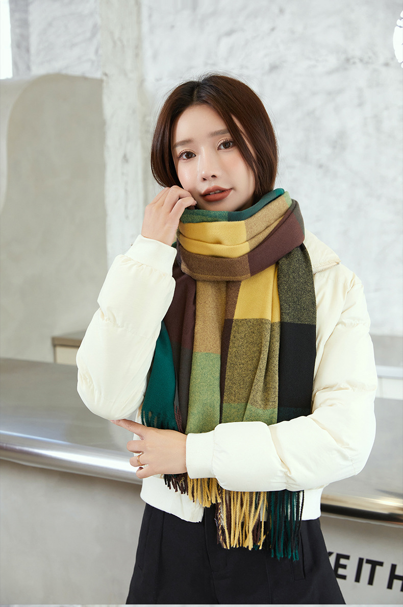 Women's Fashion Plaid Imitation Cashmere Tassel Winter Scarves display picture 4