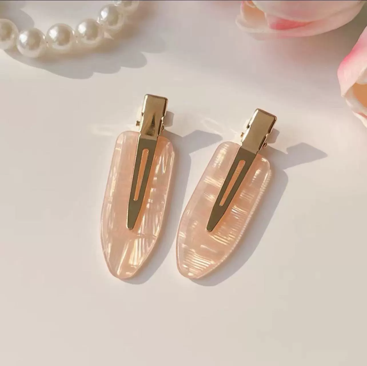 Набор заколок Hairgrip, 5 розовых мраморных вариантов с золотым металлическим зажимом, лёгкие