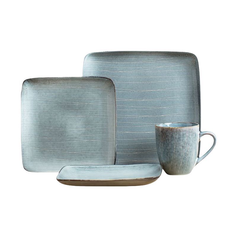 Placa de cerámica de estilo japonés creativo simple en forma de hogar a rayas plato vajilla placa cuadrada placa oscilante Placa de carne occidental