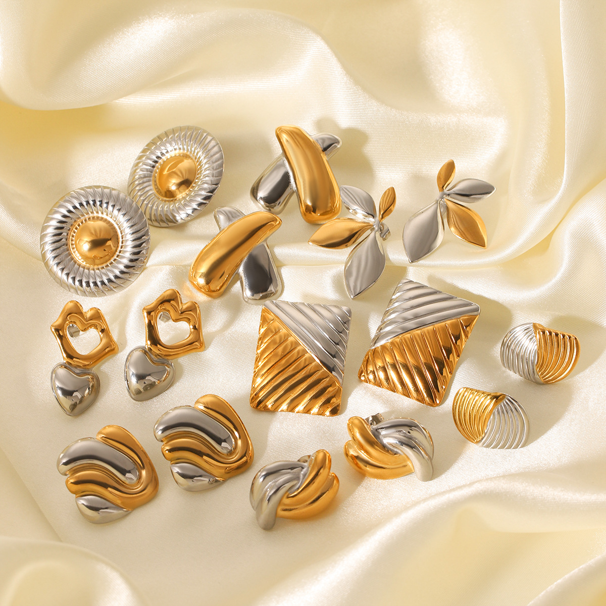 Oro y plata de Europa y América, pendientes de acero inoxidable de color geométrico, nicho femenino, pendientes de acero de titanio de alta calidad, joyas transfronterizas no se desvanecen