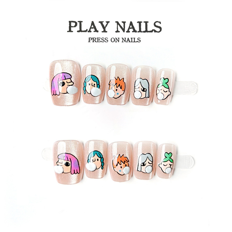 New Design Wearable Nails, Hand-Painted Cute Cartoon Characters, Cool Cat Eyes, Gentle Whitening, Classy Quick Manicure