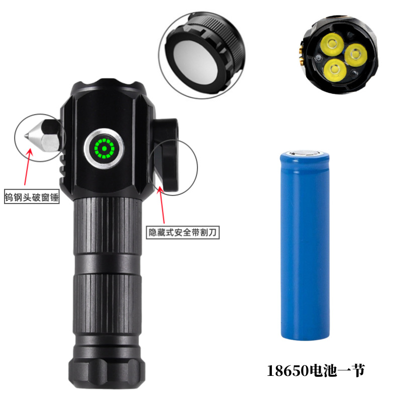 Caliente pequeña pistola de acero fuerte linterna de luz martillo de seguridad del coche linterna de emergencia iluminación al aire libre portátil recargable