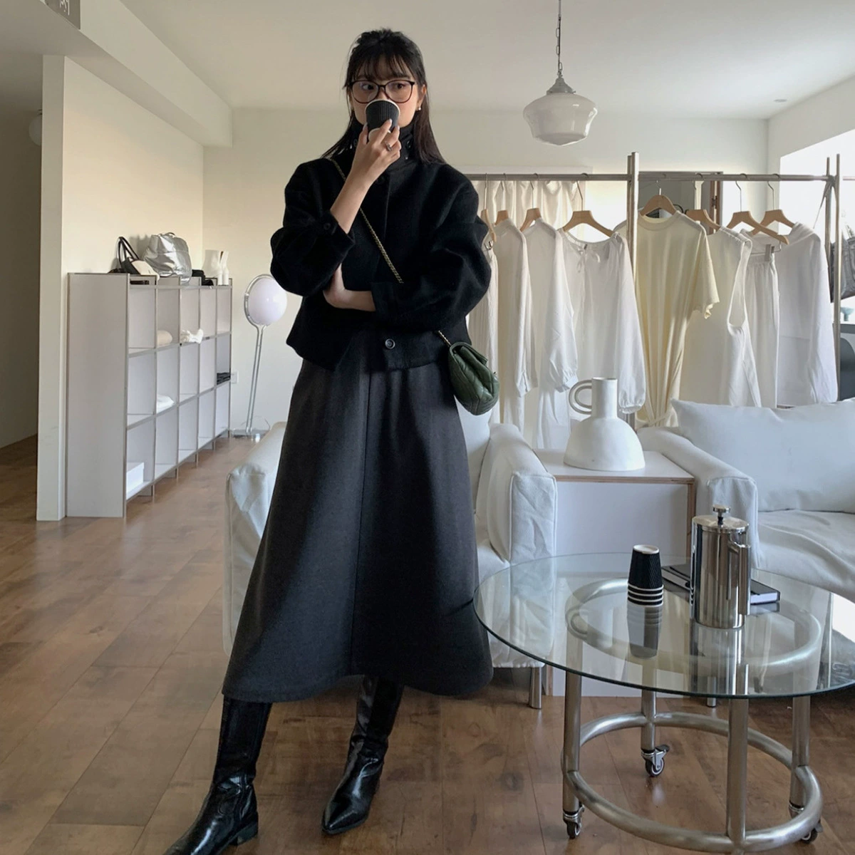 Серая юбка Eun o inbyin, длинная юбка, Женская Зимняя юбка 2023, универсальная тонкая юбка А-силуэта с высокой талией