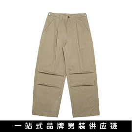 悟俗男装2025秋季新品日系复古纯色弧线型分割重磅斜纹宽松休闲裤