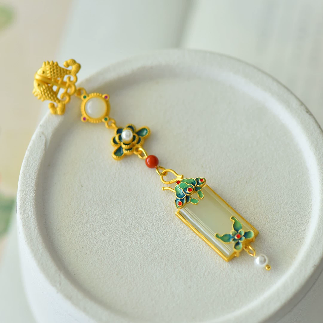 Enamel jade with butterfly, pendant, silver 925 sample
