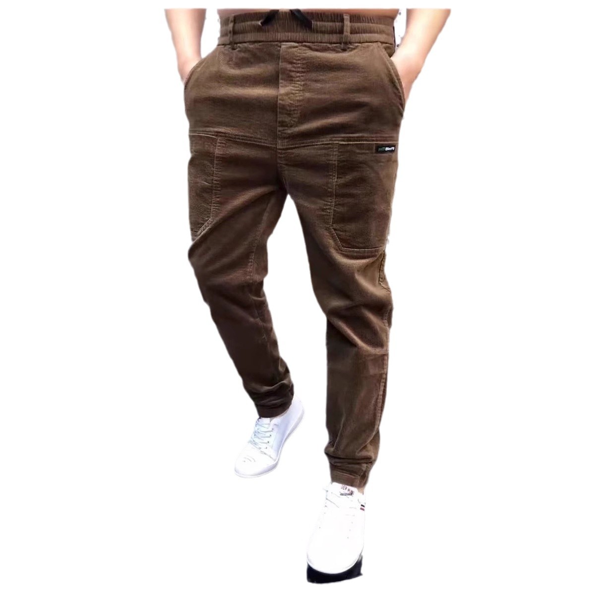 Otoño y invierno para hombres, pantalones casuales de seis bolsillos, pantalones casuales de terciopelo para hombres, pantalones de estilo delgado, estilo coreano, pantalones recto, retro