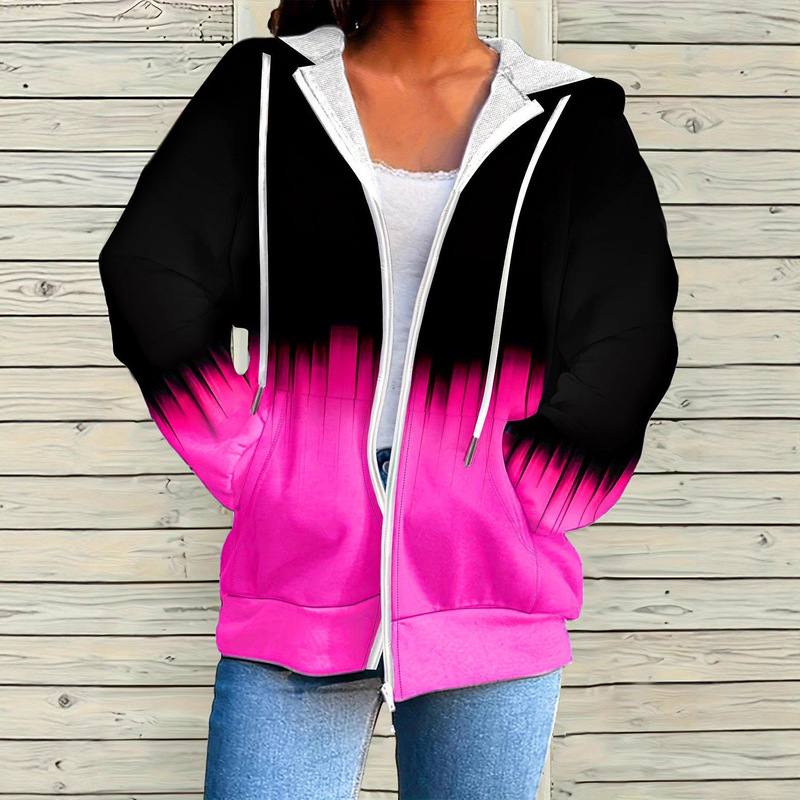 European and American Cross-Border 2025 Autumn and Winter Outwear Plus Size Women's Gradient Hooded Jacket