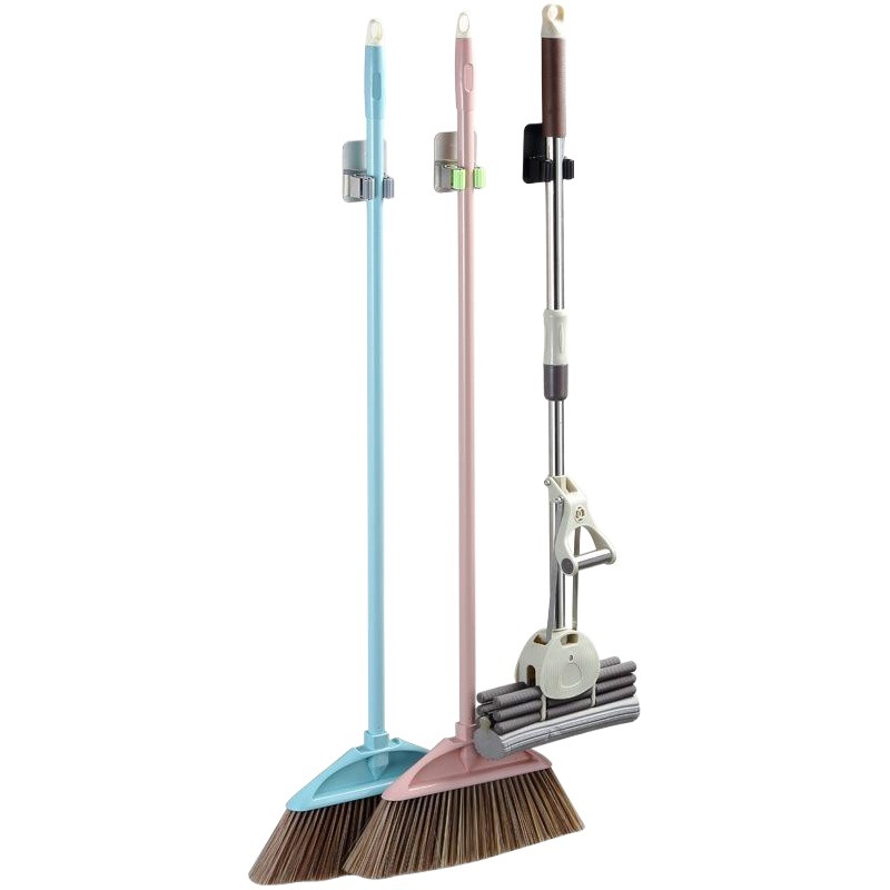 Suministro directo de fábrica 304 Acero inoxidable fregona clip Punch-libre MOP gancho baño colgante escoba fregona rack pistola gris