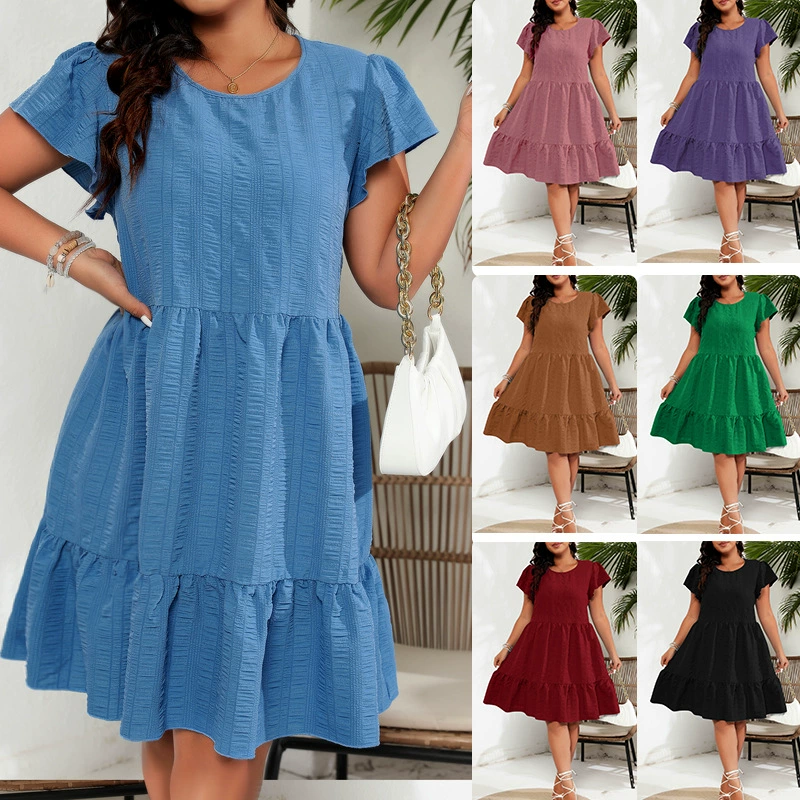 Праздничное повседневное темпераментное платье большого размера с круглым вырезом с рукавом лотоса