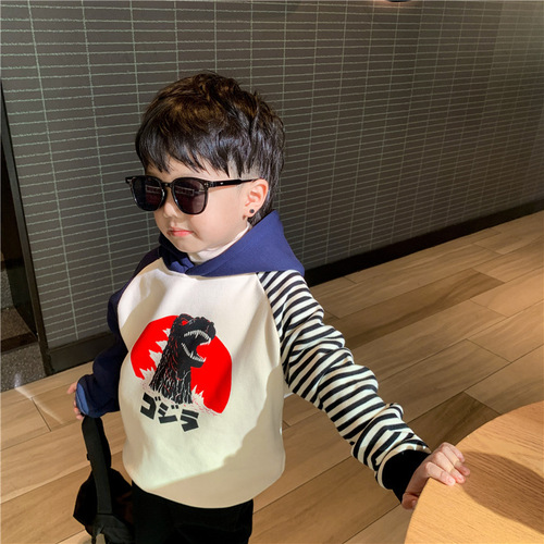 Children's hooded sweatshirt trendy brand  autumn and winter new baby velvet tops for boys and girls color-blocked jackets one-piece velvet
