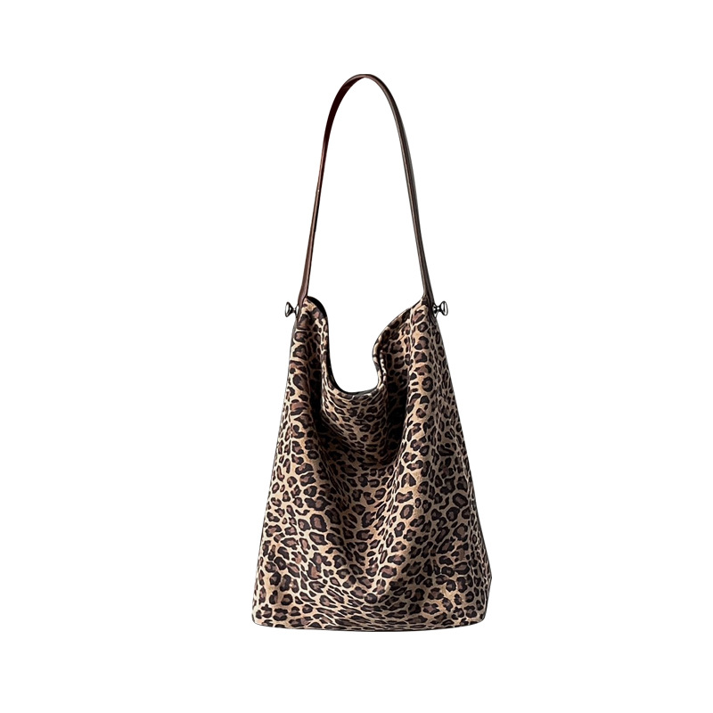 Leopard print cowhide bucket women's 2024 new genuine tote capacity soft leather crossbody single shoulder large bag_voghion.com