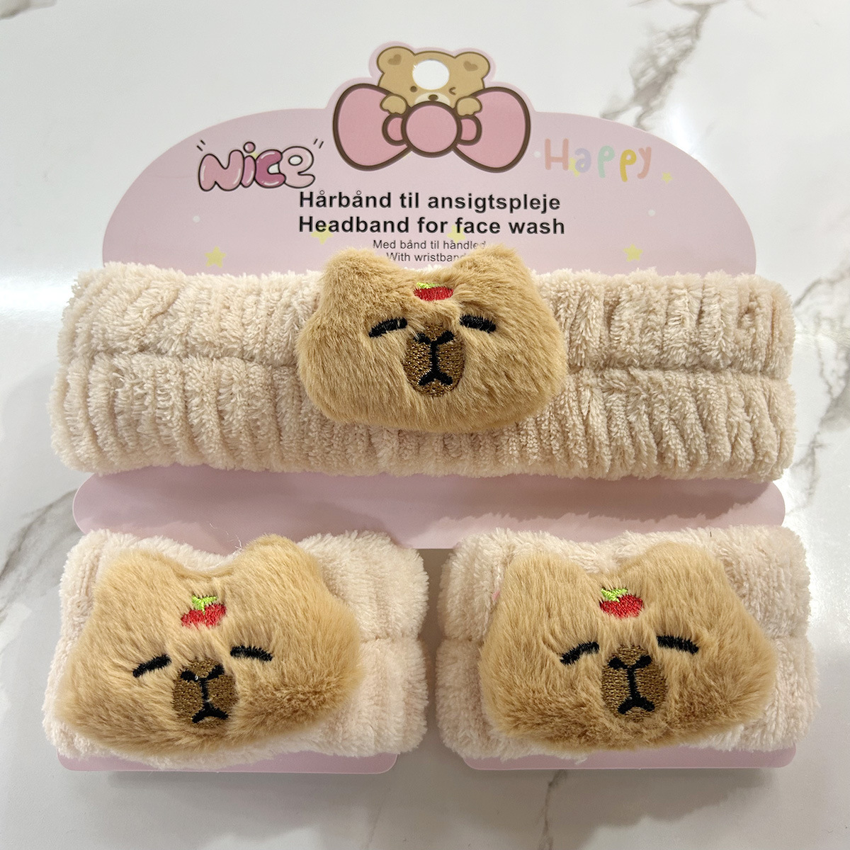 Banda de cabello de moda con tarjeta de papel dulce decoración de animales pequeños de peluche de lavado banda de cabello de dibujos animados correa de muñeca tridimensional