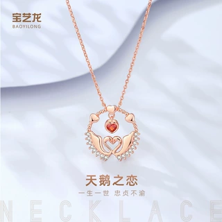 925纯银天鹅之恋项链女小众ins风设计感微镶锆石爱心吊坠现货代发