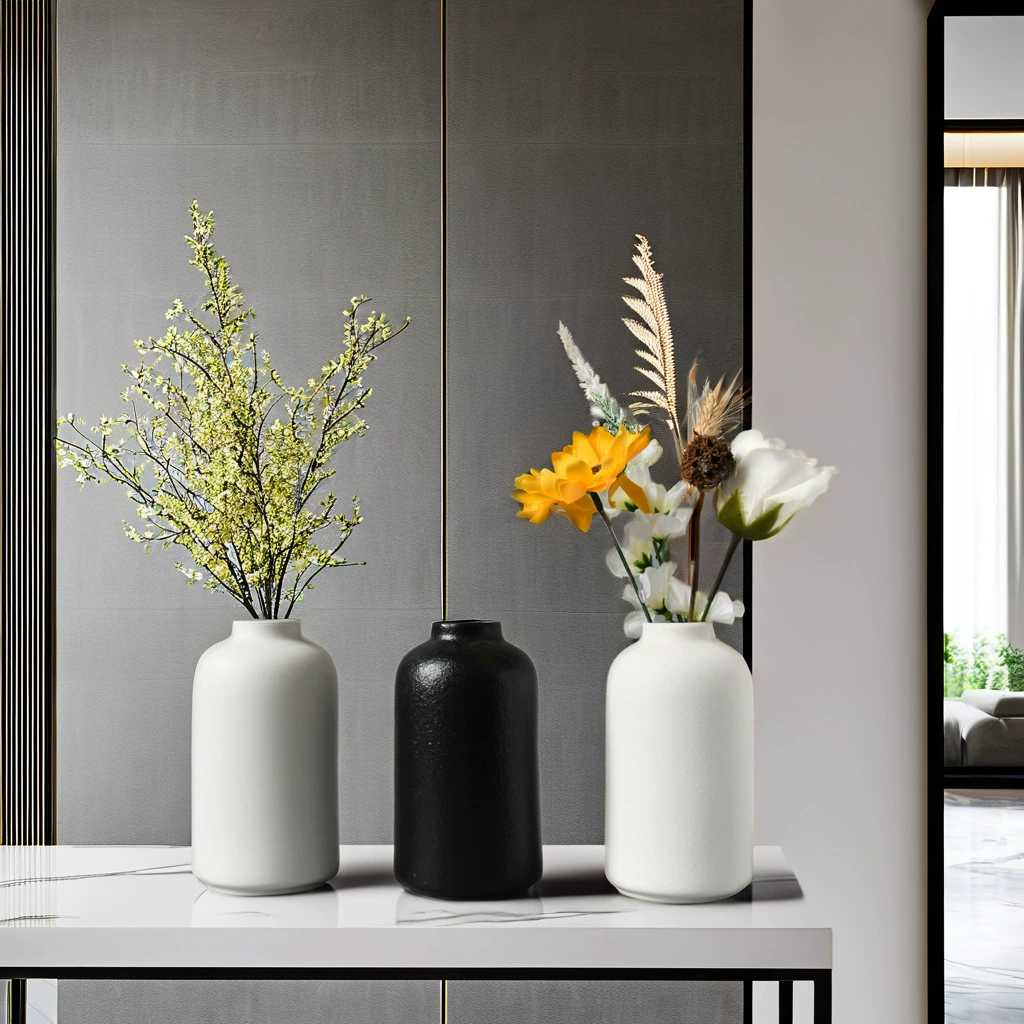 Цилиндрическая горизонтальная полоска широкий рот современная минималистская домашняя ваза керамические поделки домашние украшения Amazon горячие продажи