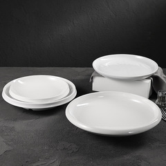 Melamine European-style thick drum-shaped round plate restaurant dining commercial dish white imitation porcelain straight edge wavy round plate