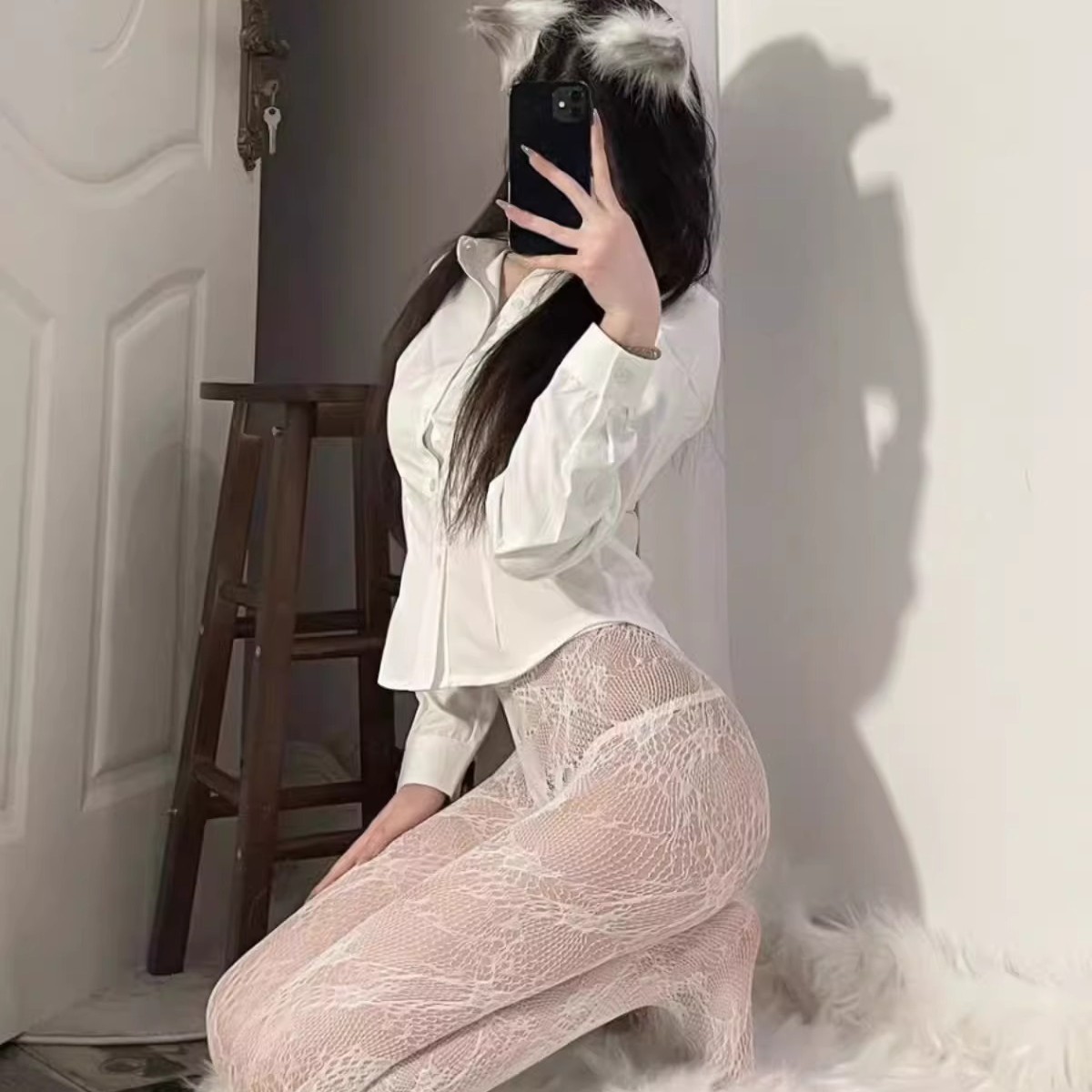 Flower Teng Silk Stockings Women's Sexy Lace Hollow Pantyhose Emotional Japanese Style Pure Desire White Silk JK Anti-hook Silk Thin Net Stockings