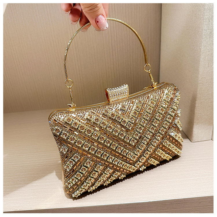 High-end evening dress, lady's water diamond clutch bag, diamond-encrusted bag, colorful diamond chain cheongsam bag, evening bag, women's handbag undefined