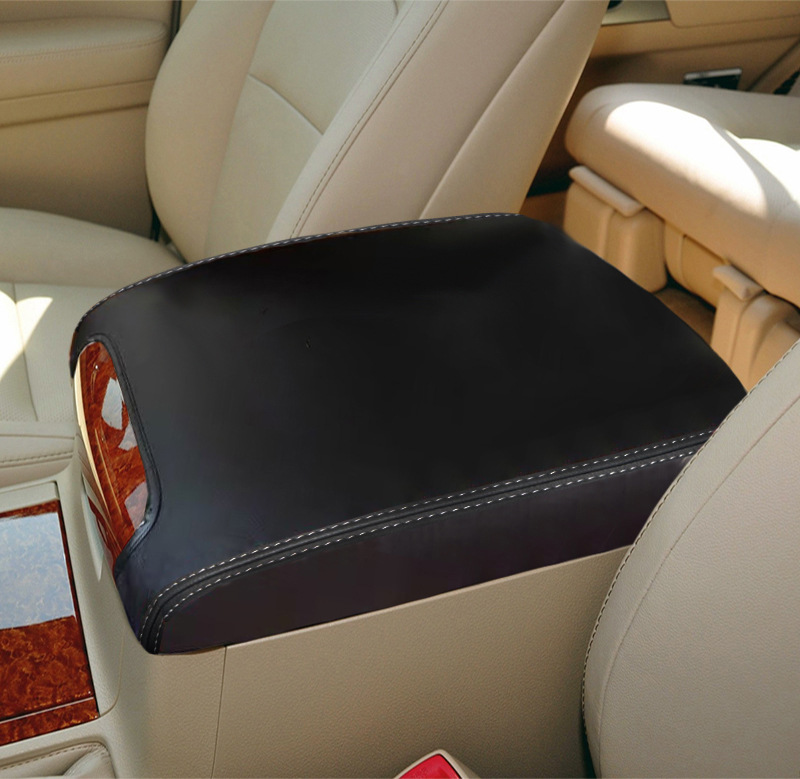 Armrest box pad: Toyota Land Cruiser 2008-2020 - 2008-2020-black-leather-gray-stitching-without-logo