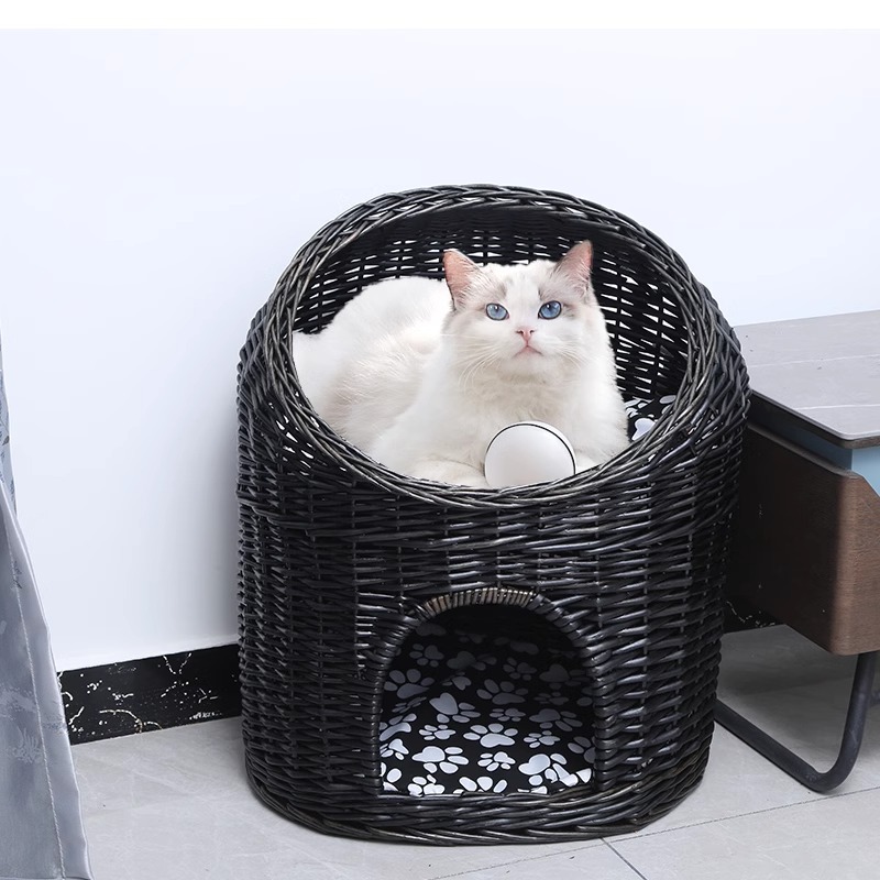 Casa de ratas tejida felina de sauce cuatro estaciones generales de verano desmontable felina perros pequeños y medianos Teddy tejido felina de mascotas