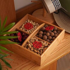 中式干果盒桌面糖果盒结婚过年客厅茶几零食收纳摆件实木质坚果盘