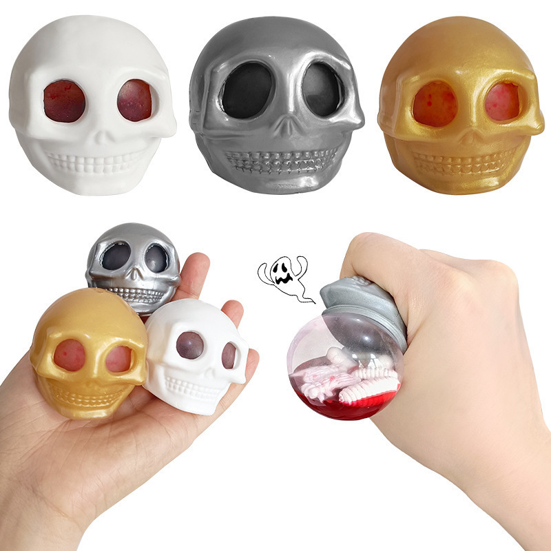 Cross-Border Pop-Eyed Skull Insect Squeeze Toy, Ghost Skull Stress Relief Toy, Horror and Quirky Stress-Relief Toy