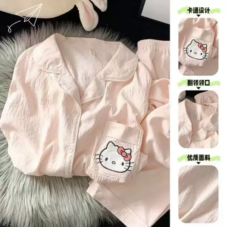 Пижамный комплект Hello Kitty — летняя детская одежда, короткий рукав с шортами или длинный рукав с брюками, размеры M–2XL