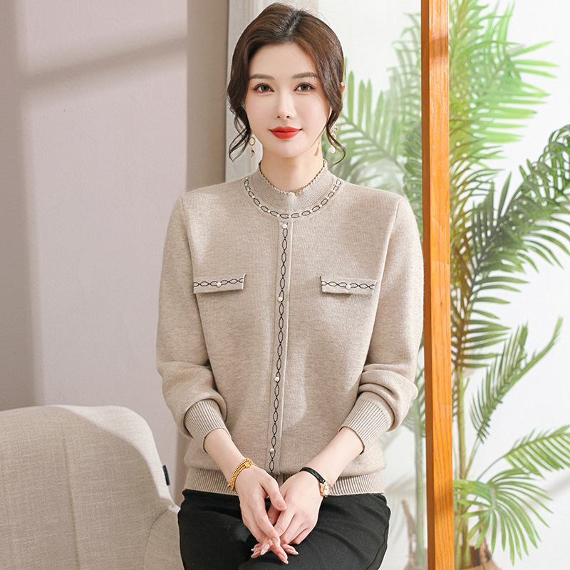 喜婆婆婚宴妈妈冬装一体加绒针织衫保暖上衣小香风毛衣女打底衫潮，女装针织衫/毛衣，妃慕昵服饰