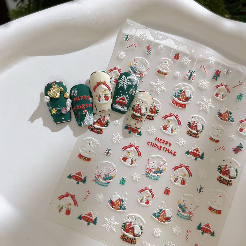 YITU Ant Figure Relief Christmas Ball Nail Art Sticker Snowman Cute Sweet with Adhesive Nail Decoration Sticker YT4458