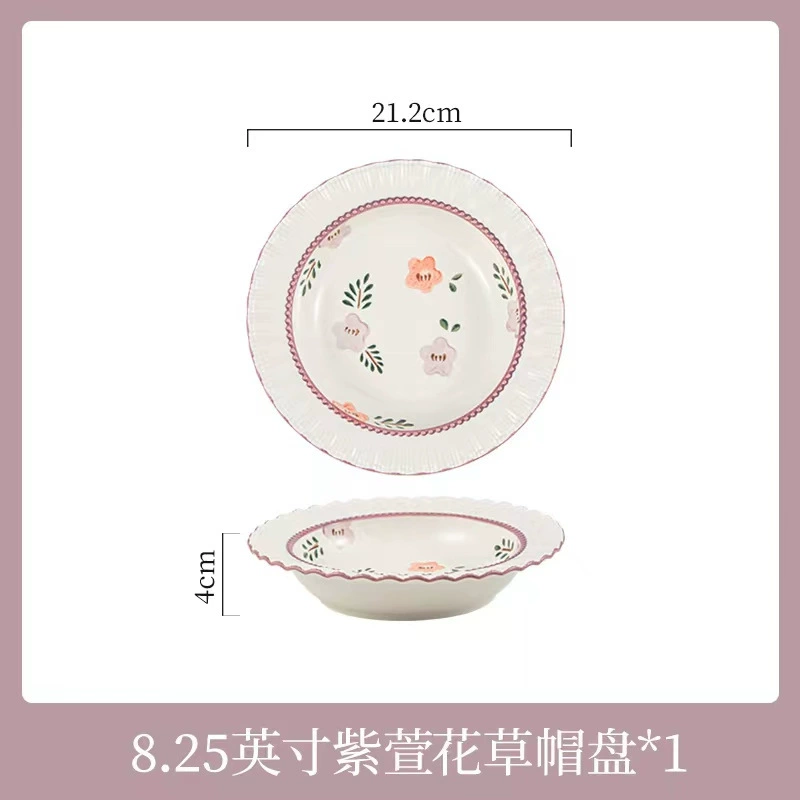 Ceramic Tableware Set — Soup Bowls & Dinnerware, floral purple-smoked pattern, home use