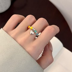 彩色串珠戒指女彈力繩食指戒指小眾設計時尚閨蜜指環2023年新款潮