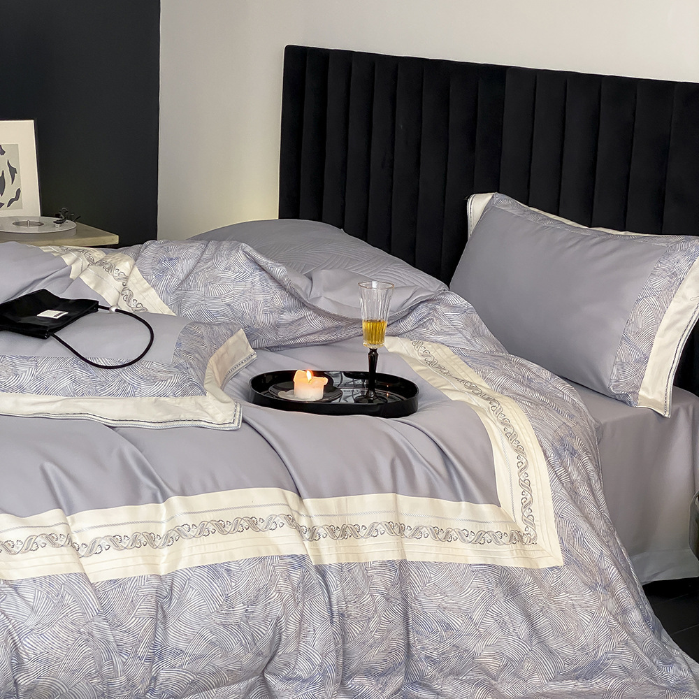 Duvet Cover SetMicrofiber Duvet Cover European-style Light Luxury 120s Tencel Cotton Brushed Four-piece Set, Refreshing Spring And Autumn Duvet Cover,_voghion.com