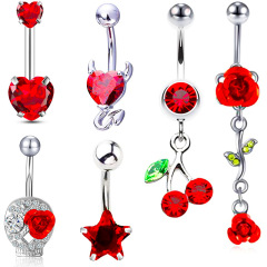 Ebay Amazon Cross-border Supply Source Sexy Red 6-Piece Set Double Rose Flowers Long Navel Ring