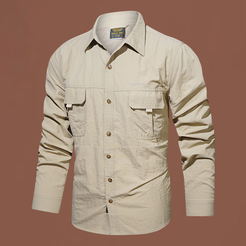 Otoño y invierno nueva camisa táctica de manga larga al aire libre para hombres delgada transpirable multi-bolsillo camisa de secado rápido cuello montañismo hombre