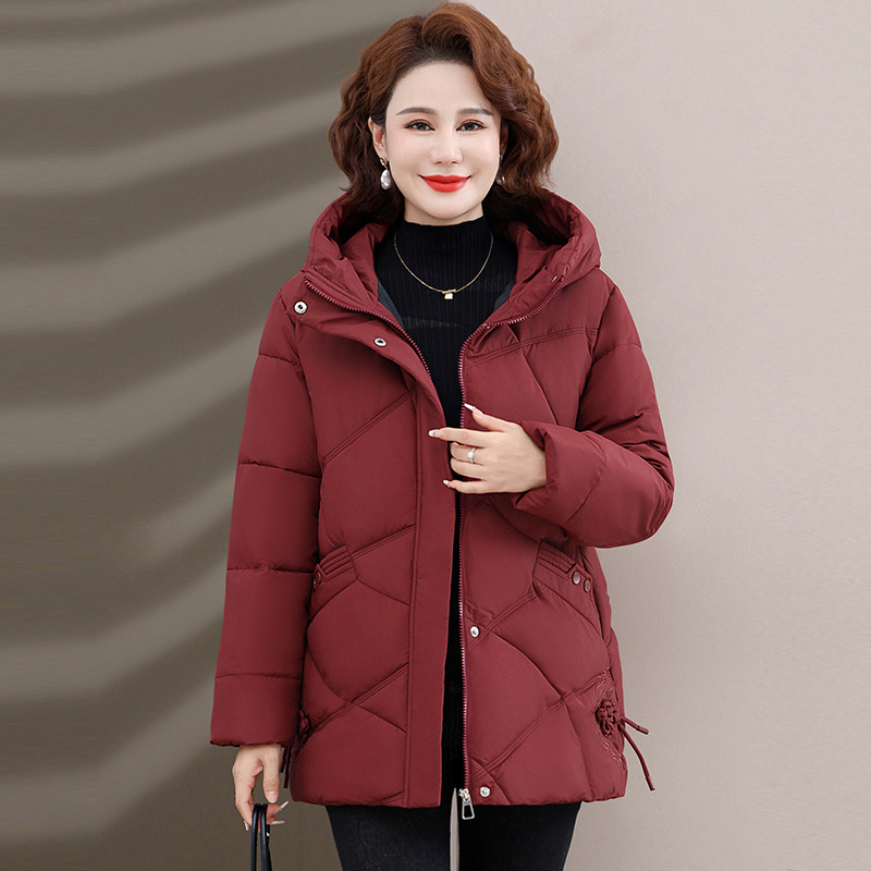 品牌妈妈装羽绒棉服2025冬新款中老年人大码加厚连帽棉衣外套女潮