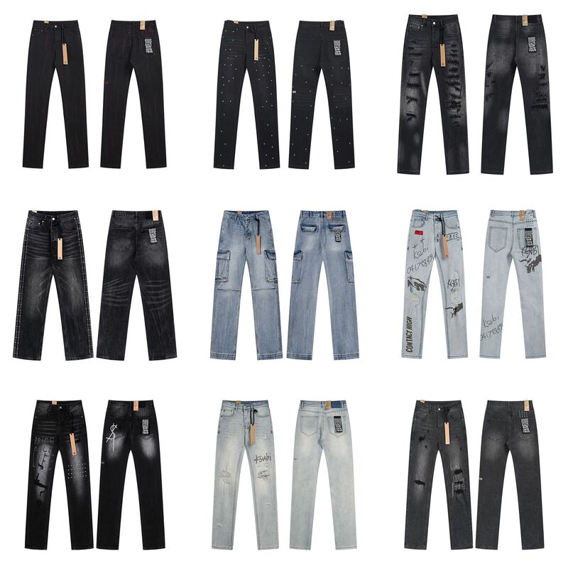 Ksubi jeans stretch trousers, washed, distressed, ripped, embroidered, high street, slim fit, men's original embroidery Ksubi jeans stretch trousers, washed, distressed, ripped, embroidered, high street, slim fit, men's original embroidery
