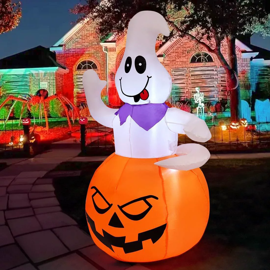 Трансграничный ПВХ надувная тыква Хэллоуин белый призрак светящийся призрак ведьма вечеринка светодиодный светящийся двор украшения