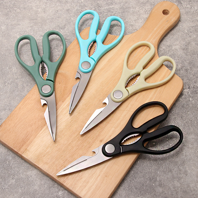 Stainless steel home use scissors, kitchen scissors, walnut pincer, chicken bone scissors, cooked food fish belly plastic handle scissors, chicken meat scissors