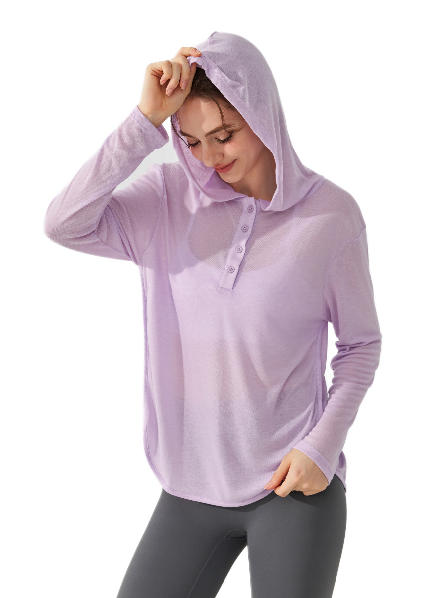 Camisa de yoga encapuchada ligera y transpirable, abrigo abdominal de manga larga, abrigo de ejercicio suelto, ropa de yoga para correr, otoño para mujeres image 6