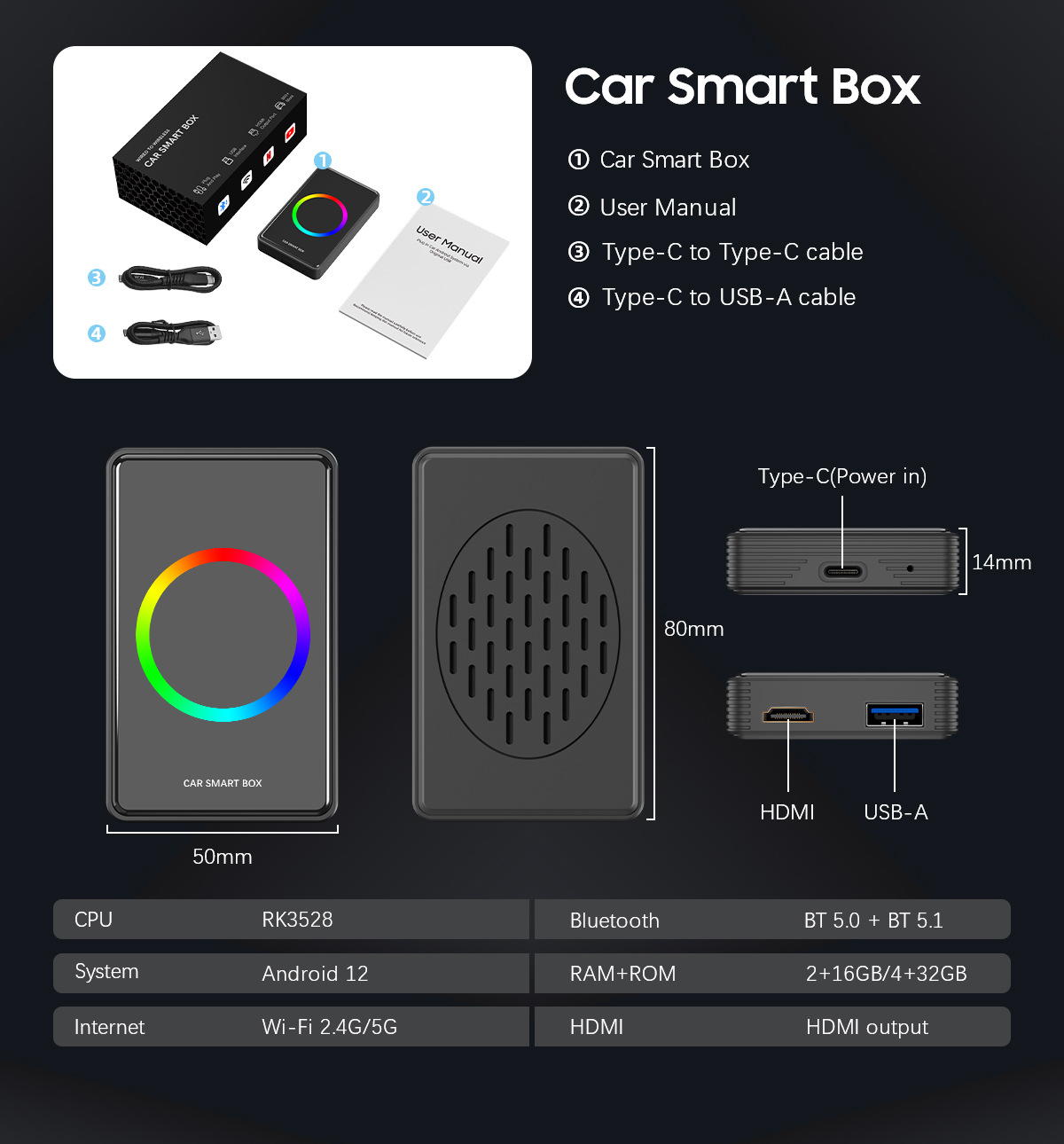 Carplay Box with HDMI Output Rk Chip Wired to Wireless Android Car Smart Interconnection Module