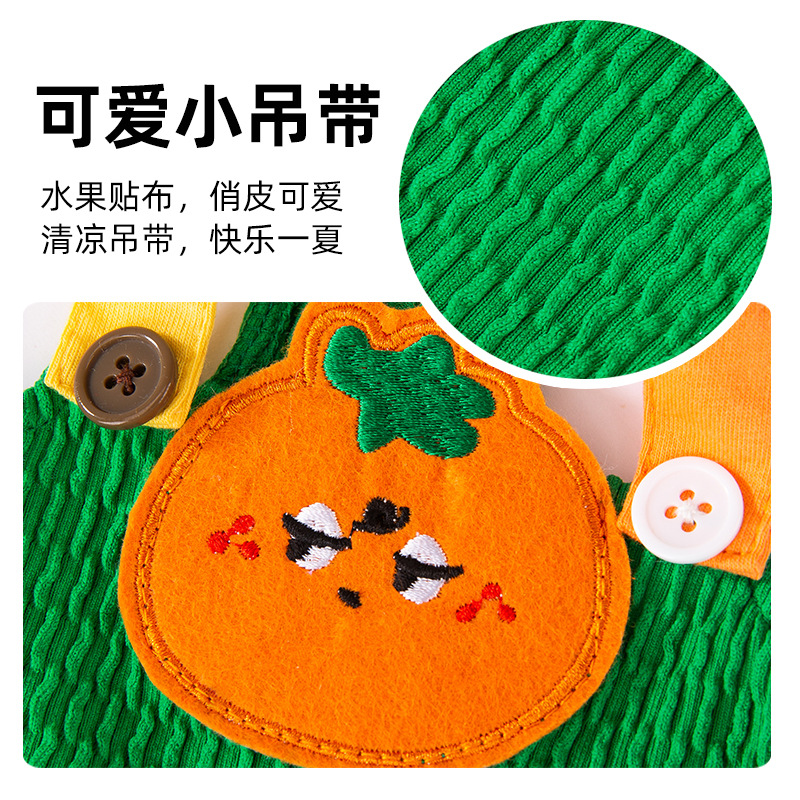 Perro de primavera y verano lindo parche de fruta de dibujos animados muestra tirantes gato de dos patas peluche bichón ropa para mascotas