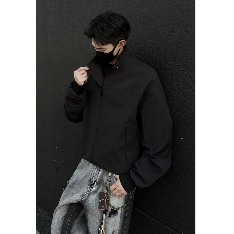 American Style Pilot Men's Autumn Cleanfit Stand Collar Baseball Jacket Cool Short Oversized Coat_voghion.com