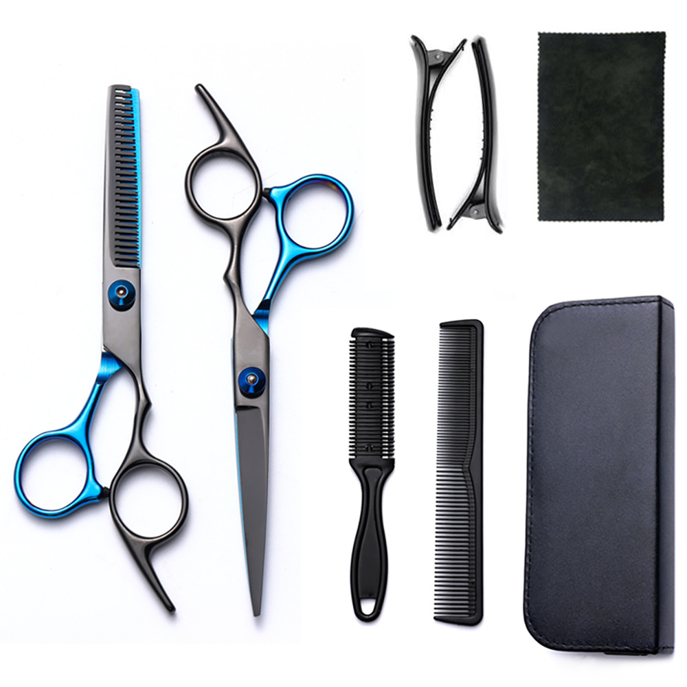 Corte de pelo tijeras transfronterizas amazonas color tijeras de dientes planas cortadas delgadas frange tijeras divisorias fábrica de tijeras al por mayor set de tijeras de peluquería
